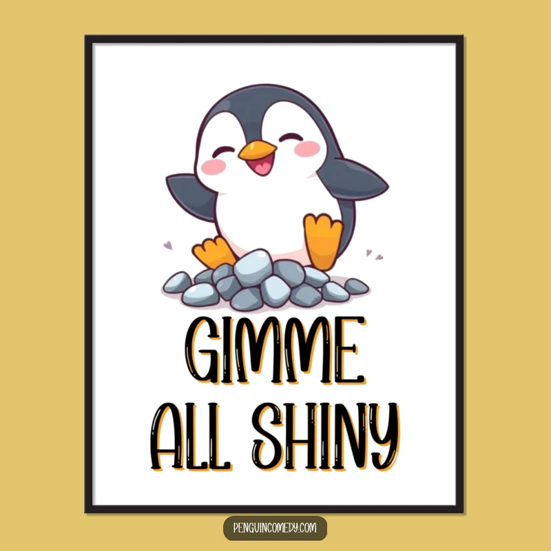 Funny Penguin Rocks Poster - Silly Pursuit Art, Adorable & Hilarious Decor Gift!