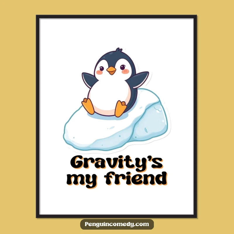 Funny Penguin Poster: Icy Hill Art, Decorate Your Space with Winter