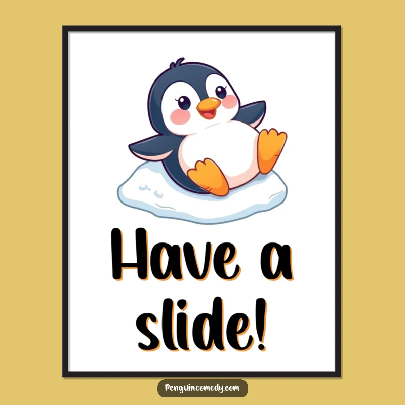 Funny Penguin Slide Poster: Winter Wonderland Art, a Charming Funny Gift