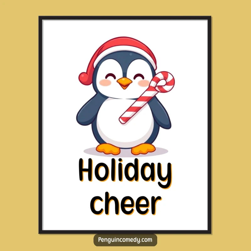 Funny Penguin Candy Cane Poster - Hilarious Holiday Wall Art
