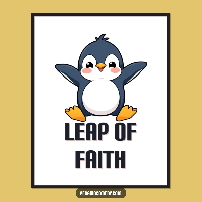 Funny Happy Penguin Dive Poster: Energetic Wall Art for Joyful Spaces