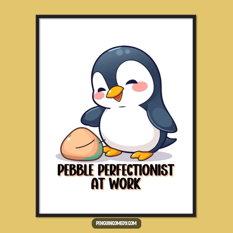 Funny Penguin Pebble Poster: Playful Bird Art, Perfect Funny Gift for Decor