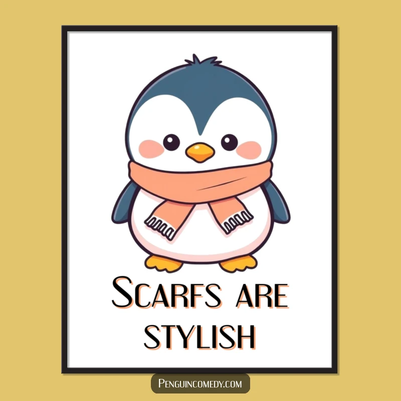 Funny Penguin Scarf Poster - Cute Winter Wall Art
