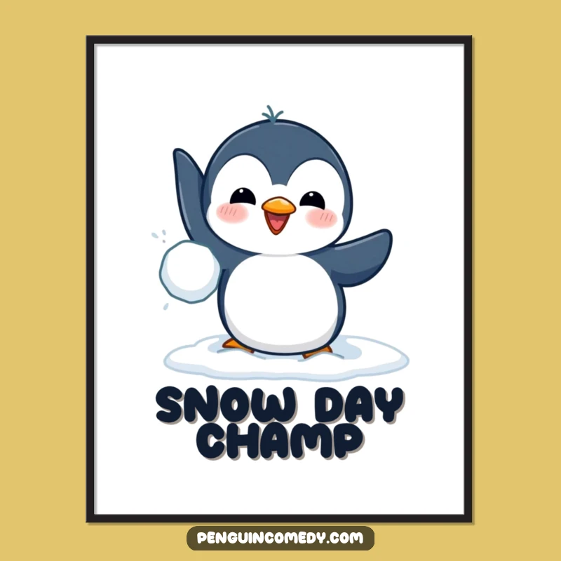Funny Penguin Snowball Art Poster - Hilarious Wall Decor for a Cheerful Home