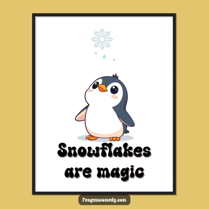 Funny Penguin Poster: Curious Snowflake Gaze, Whimsical Winter Wall Art Funny Gift!