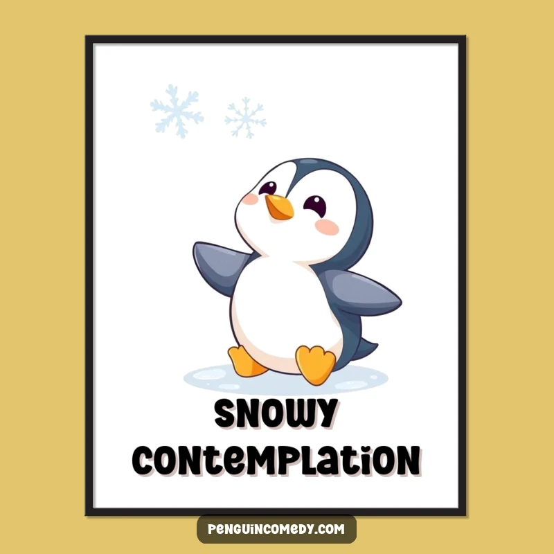 Funny Penguin Watching Snowflake Poster - Hilarious Art for a Winter Wonderland