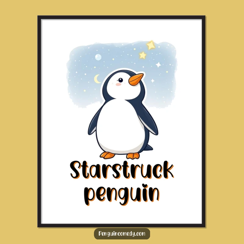 Funny Penguin Starry Night Poster - Enchanting Art for a Hilarious Gift
