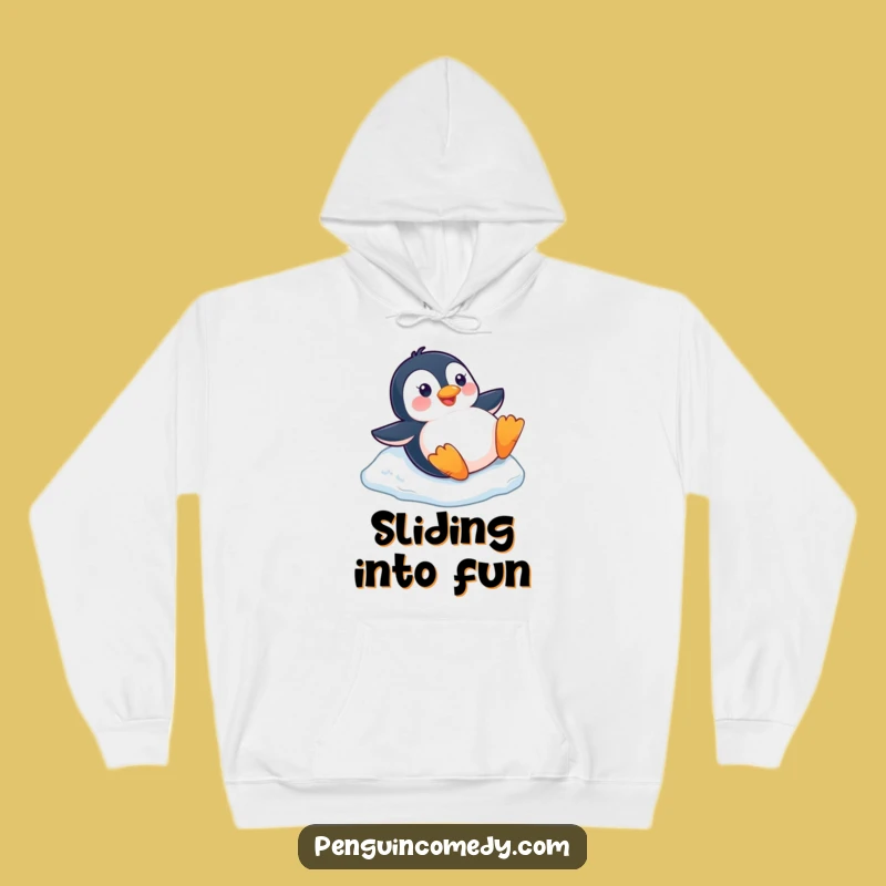 Cozy Funny Penguin Slide Hoodie: Warm Winter Vibes, a Perfect Funny Gift