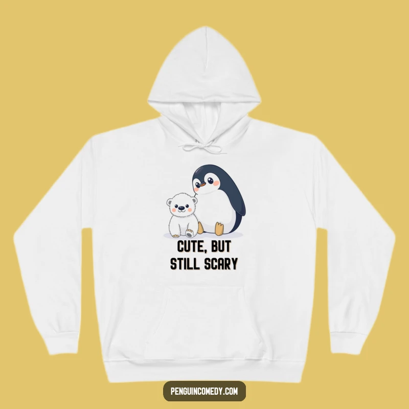 Funny Penguin Polar Bear Hoodie: Cozy Wide-Eyed Vigilance, Perfect Funny Gift
