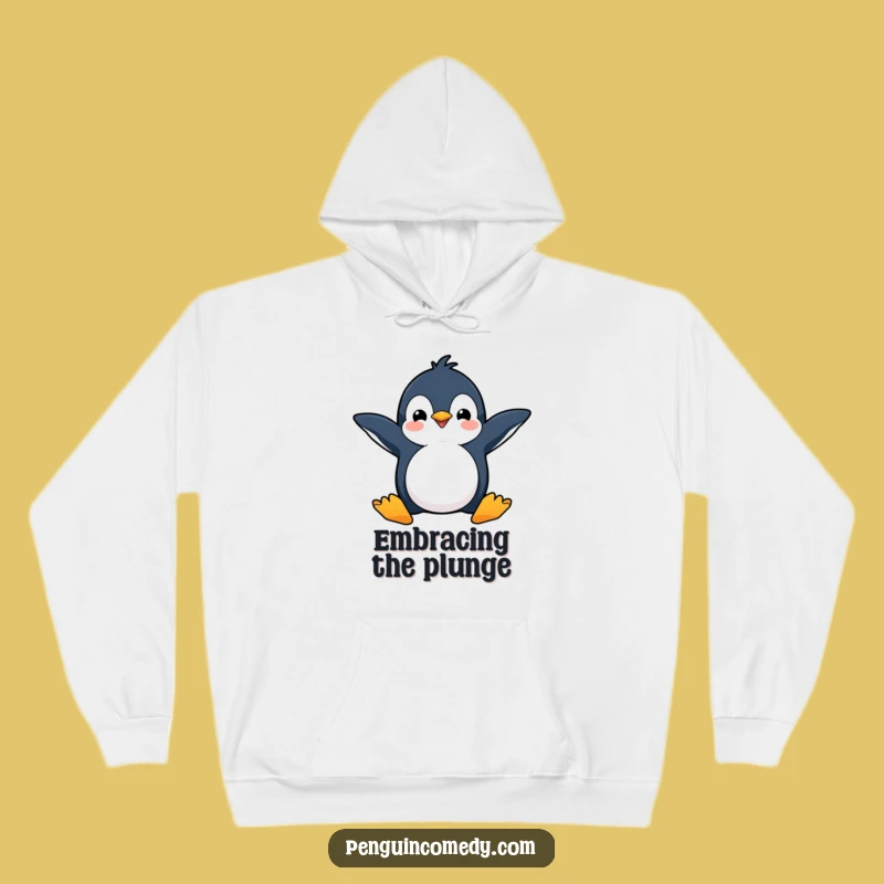 Cozy Funny Happy Penguin Dive Hoodie: Warm & Energetic Apparel