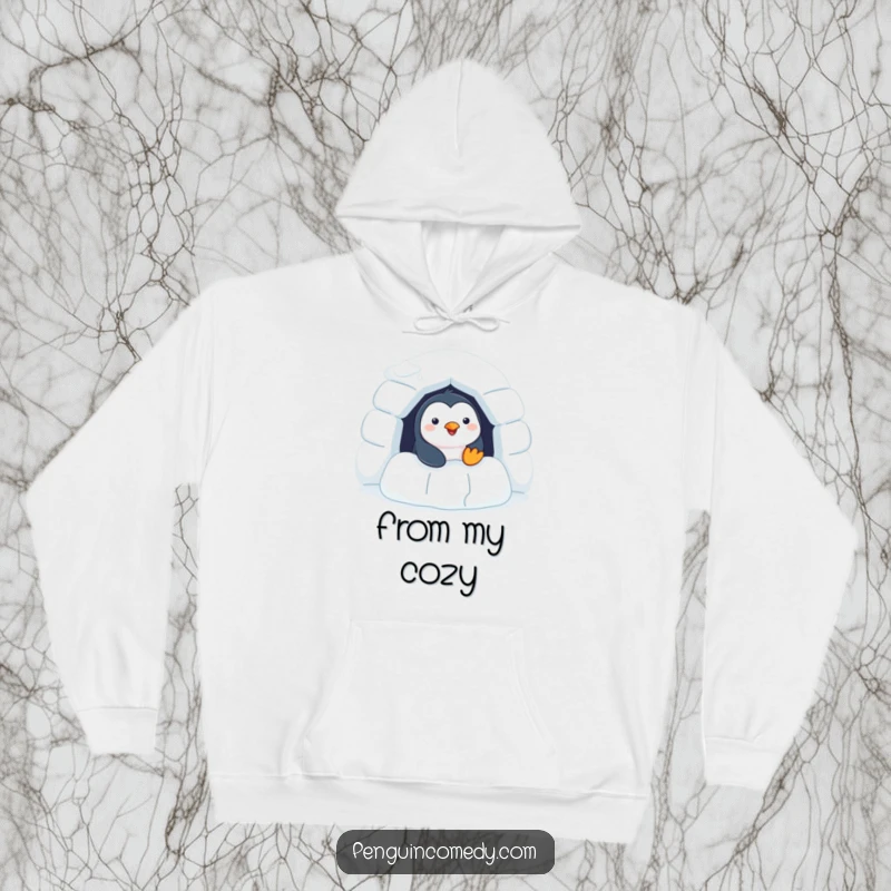 Funny Penguin Hoodie featuring a cheerful penguin peeking from an igloo, offering warmth and playful charm.