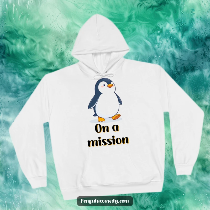 Funny Determined Penguin Hoodie: Cozy sweatshirt featuring a determined penguin waddling purposefully across snow, ready for any challenge.