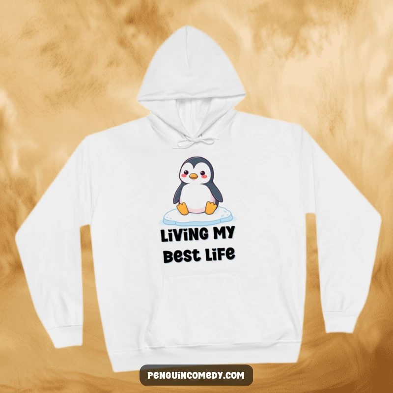 Funny Penguin Hoodie: A happy penguin honking contentedly while resting on a smooth ice floe, offering warmth and whimsical charm.