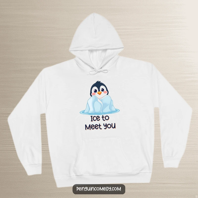 Funny hoodie depicting a curious penguin peeking from an iceberg, perfect for staying warm while channeling arctic explorer vibes.