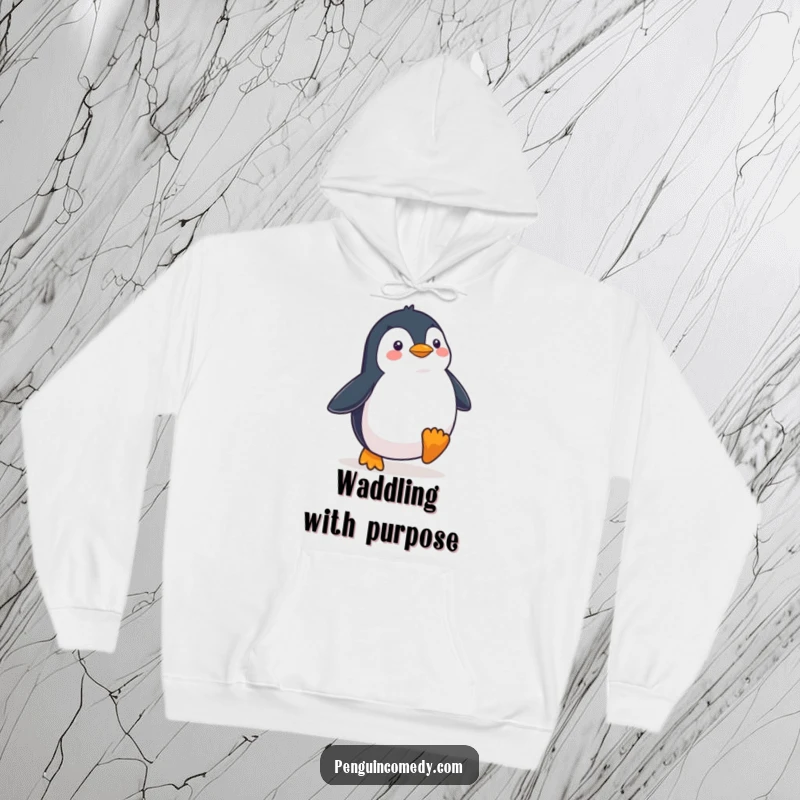 Funny Penguin Waddling Determinedly Hoodie, a cozy hoodie showing a penguin's purposeful waddle, inspiring determination and humor.
