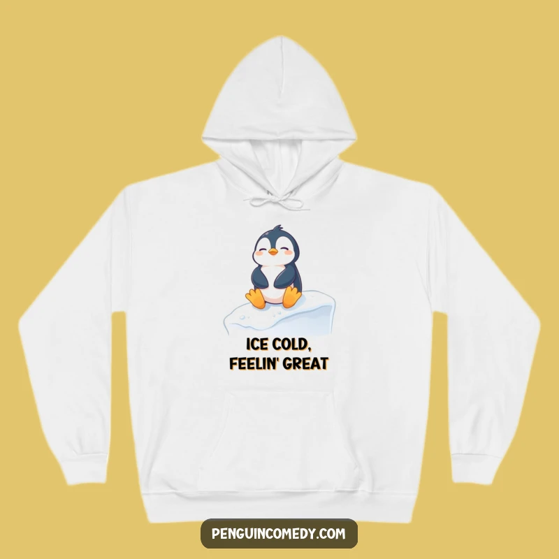 Funny Penguin Sunbathing Hoodie: Cozy Snowy Ledge Sweatshirt, Perfect Funny Gift