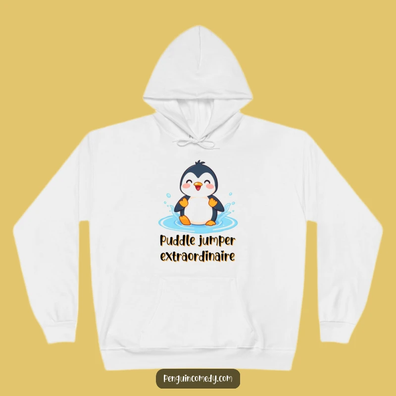 Funny Penguin Splashing Puddle Hoodie - Warm & Hilarious Gear for Water Fun