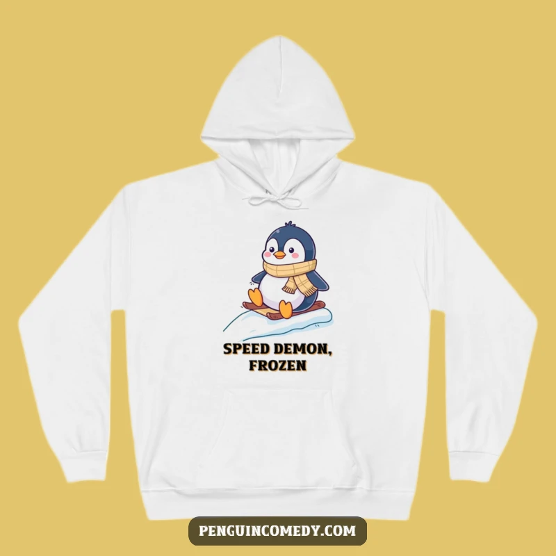 Funny Penguin Sledding Hoodie - Cozy Penguin Winter Chill Gift