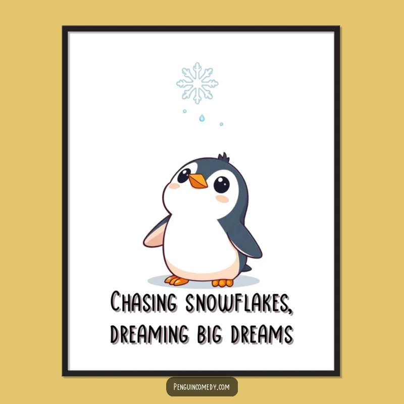 Free Printable Wall Art: Curious Penguin Gazes at Snowflakes!