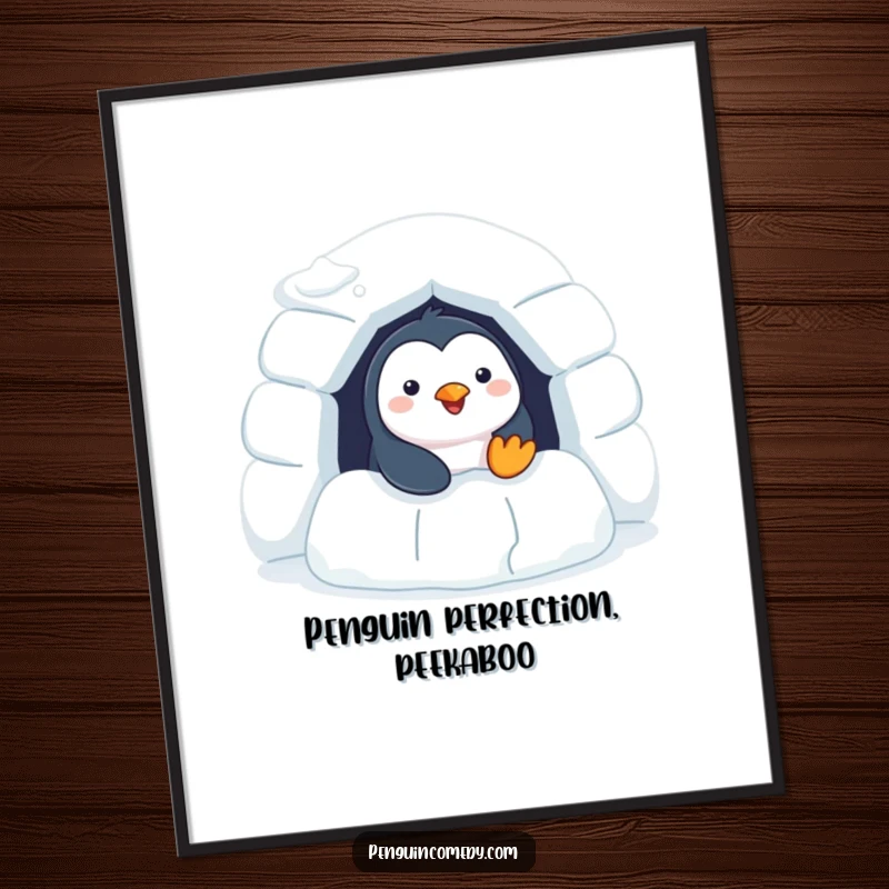 Cheerful Free Printable Wall Art: A happy penguin peeking from its igloo home, bringing a dose of adorable arctic charm and warmth to your decor.