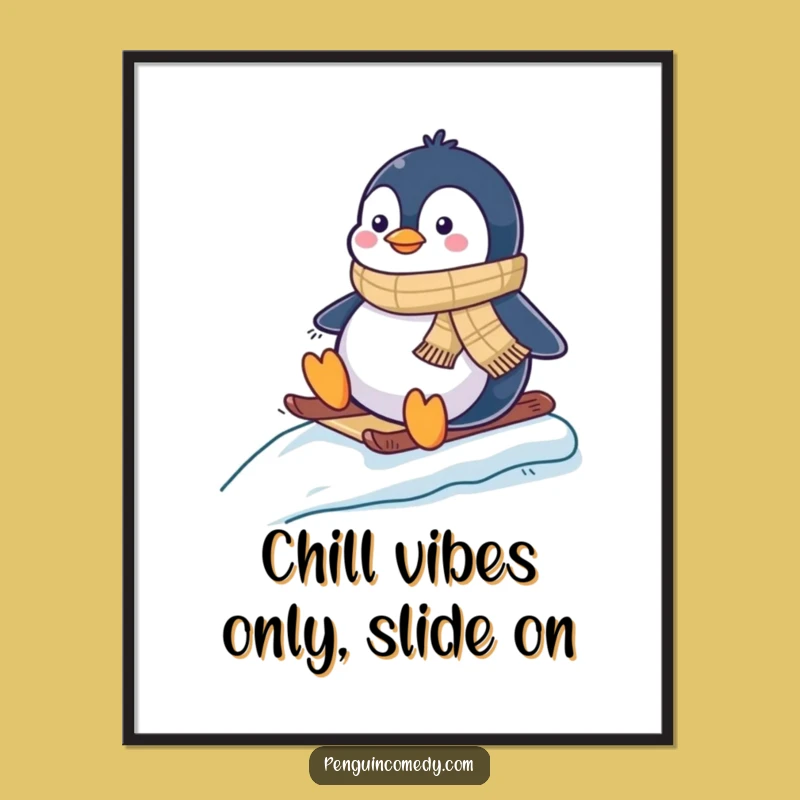 Funny Penguin Art: Free Printable Sliding Penguin Downloadable Wall Decor Gift