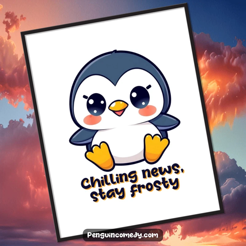 Funny Free Printable Wall Art of a surprised penguin with its beak open, exuding comical astonishment and charm.