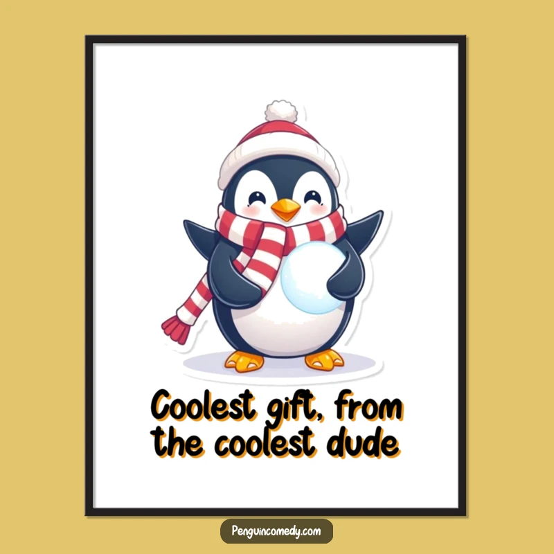 Funny Free Printable Wall Art: Festive Penguin Snowball Downloadable Art for Winter Charm