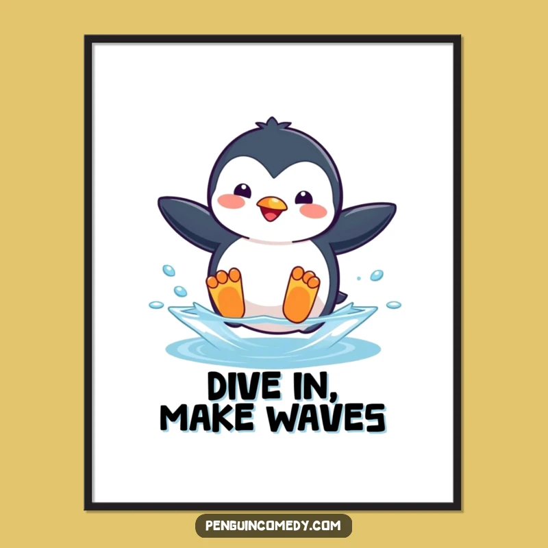 Funny Penguin Art: Free Printable Jumping Penguin Downloadable Wall Decor Gift