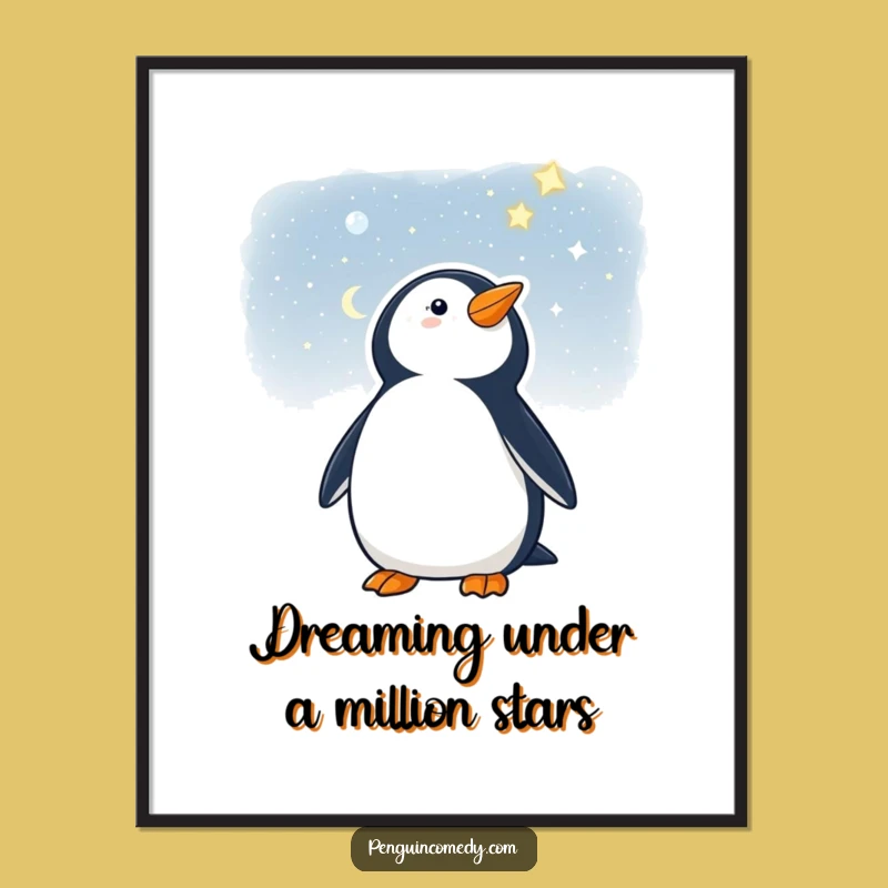 Penguin Starry Night Art Free Printable: Whimsical Downloadable Wall Decor