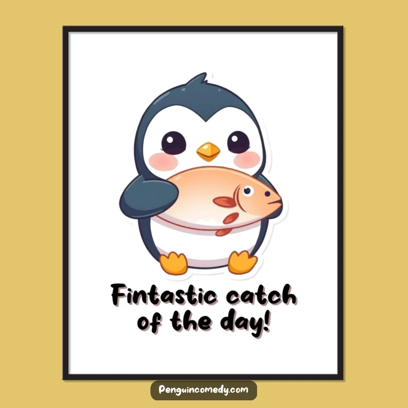 Funny Free Printable Penguin Wall Art Downloadable Art Surprise Fish