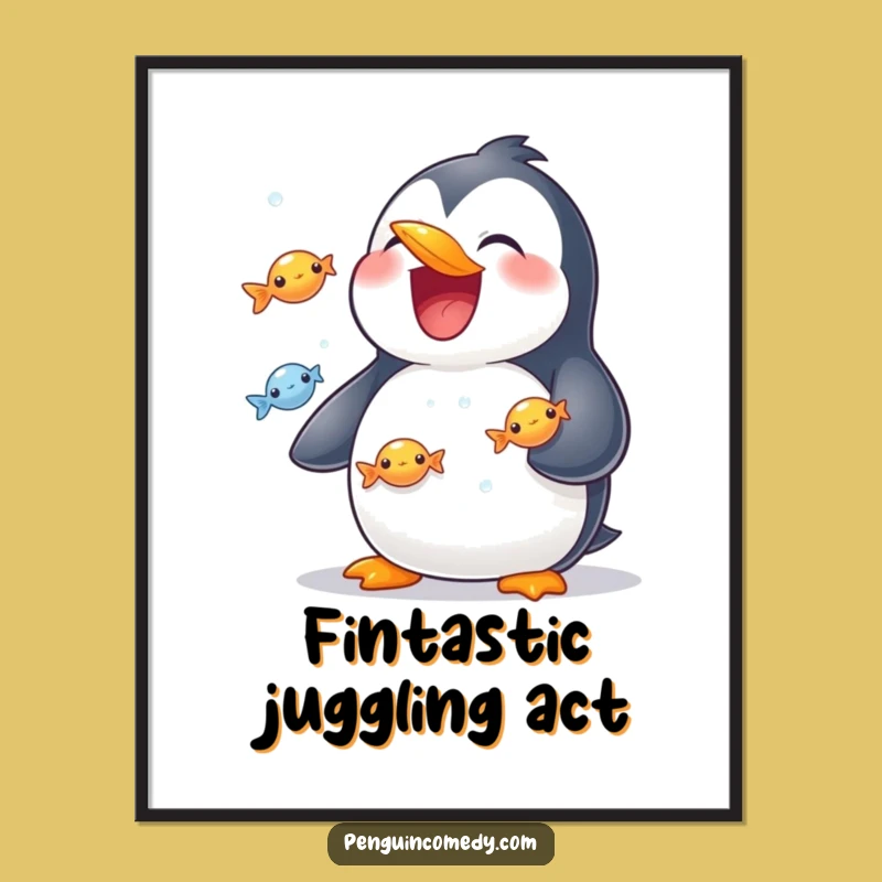 Funny Penguin Art: Free Printable Juggling Penguin Downloadable Wall Decor Gift