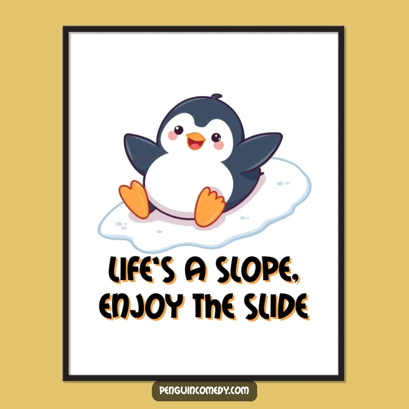 Free Printable Penguin Slide Wall Art - Funny Winter Downloadable Decor
