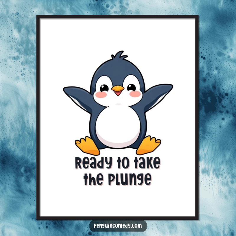 Funny Free Printable Penguin Wall Art: a happy penguin with flippers spread wide, ready to dive.