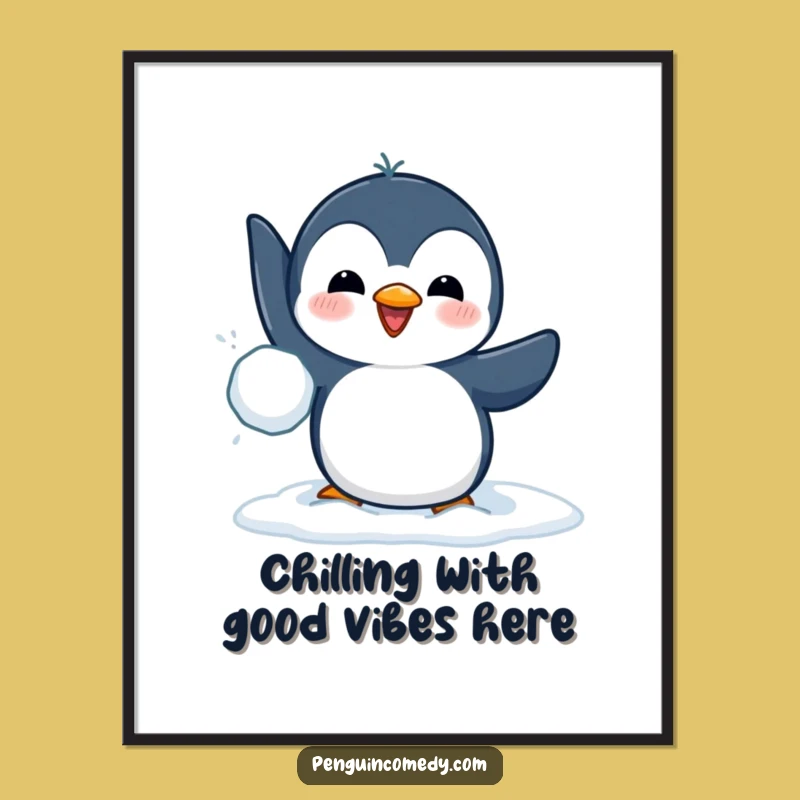 Free Printable Penguin Wall Art: Funny Snowball Thrower Downloadable Decor