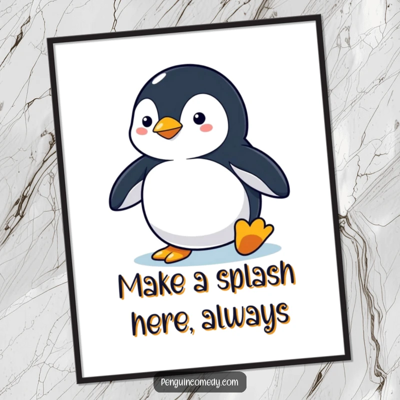 Funny Free Printable Wall Art: A penguin in a tense, alert stance, poised for a spectacular dive.