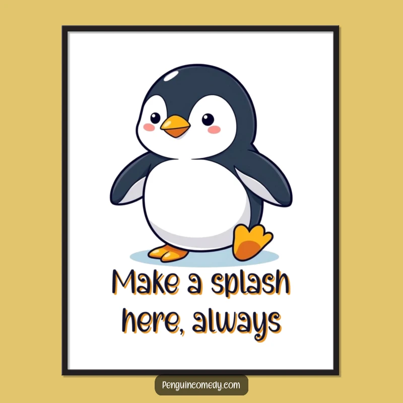 Free Printable Wall Art: Alert Penguin Dive Pose, Funny Downloadable Decor