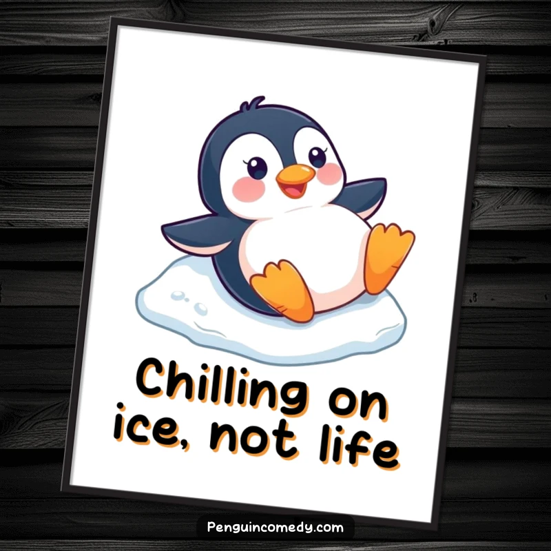 Funny Free Printable Wall Art: An adorable penguin gleefully slides down a small, smooth ice slope on its belly.