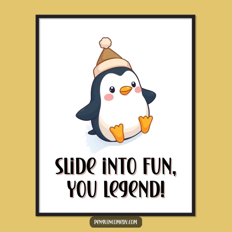 Free Printable Wall Art Penguin Hat Slide Funny Downloadable Decor