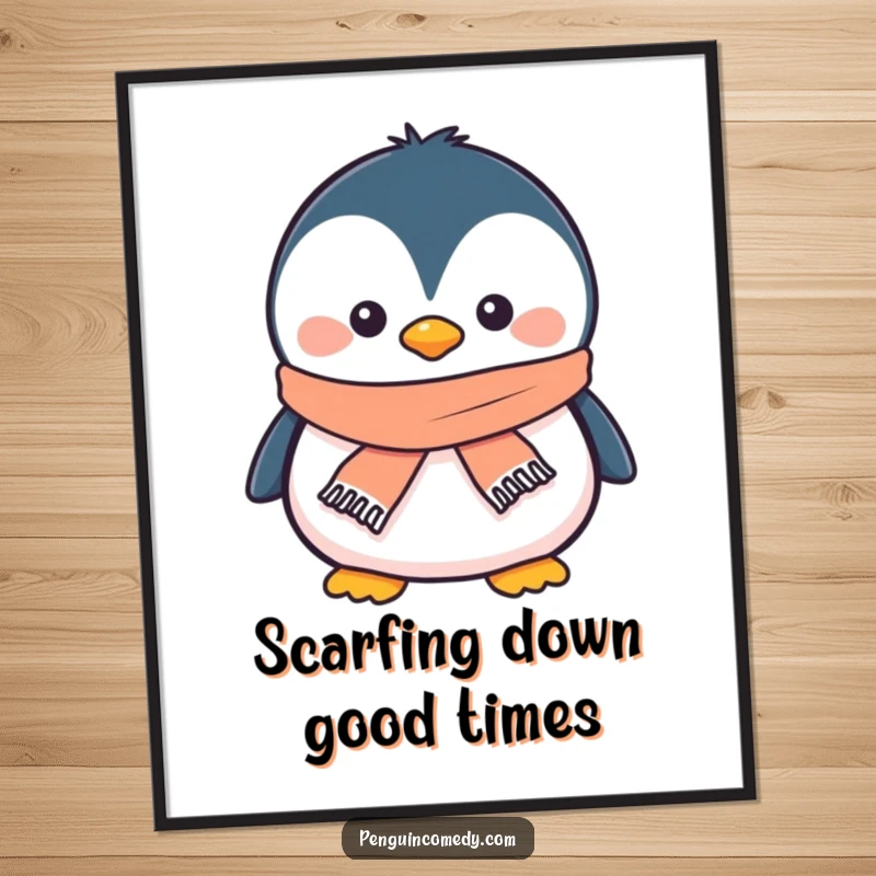 Funny Free Printable Wall Art: A smiling penguin wearing a tiny scarf, adding cozy flair.