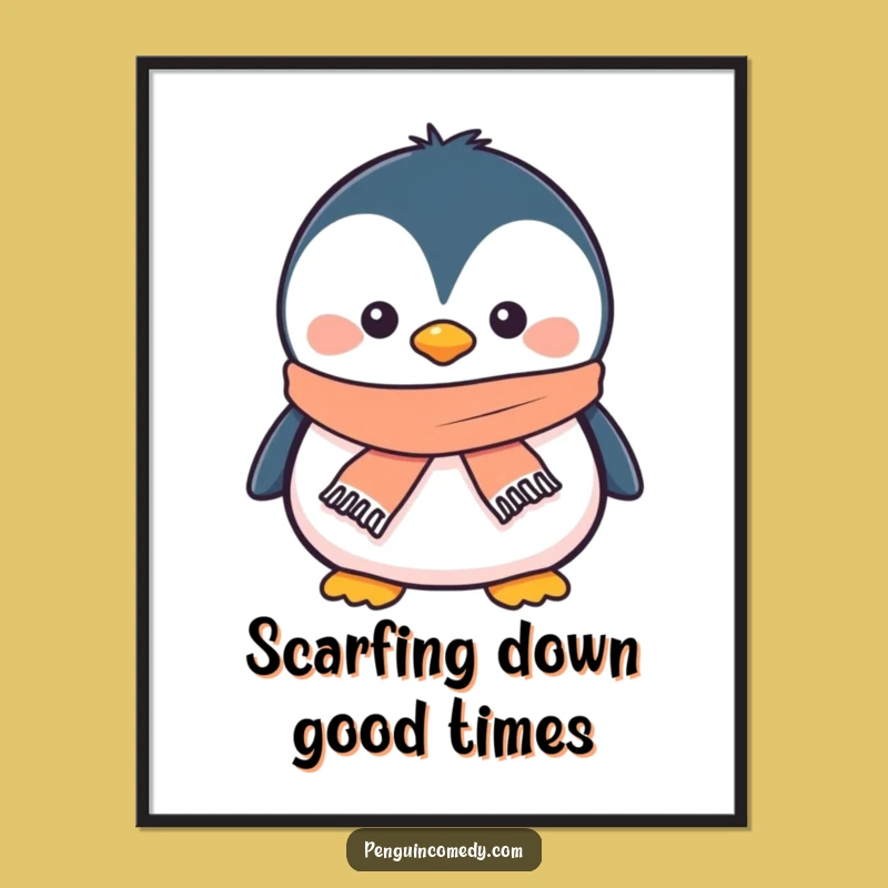 Free Printable Wall Art: Penguin with Scarf, Cozy Downloadable Winter Decor