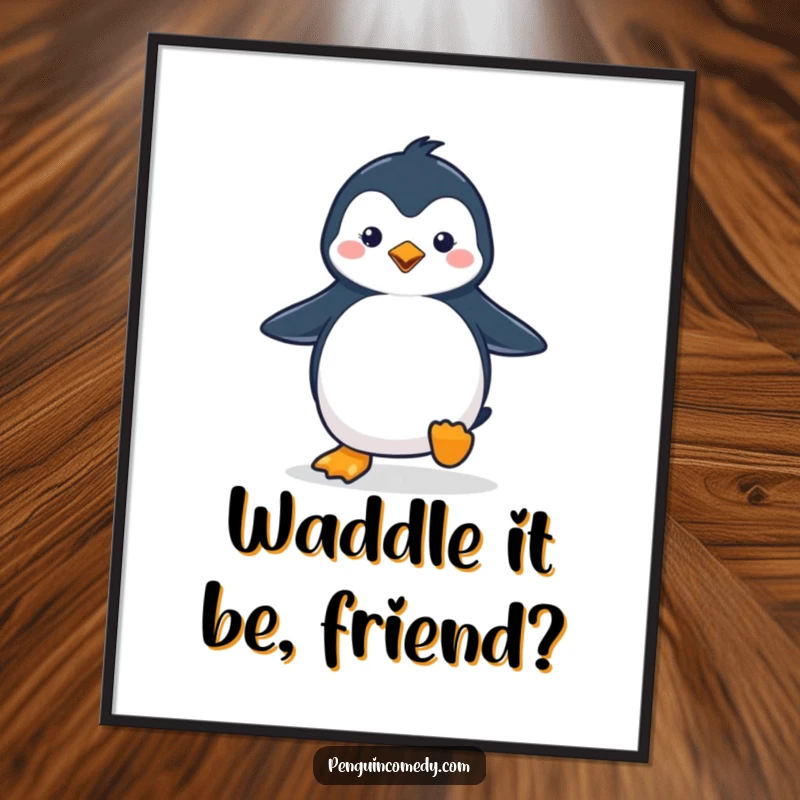 Funny Free Printable Wall Art: A cute penguin waddling with a happy stride, full of charm.
