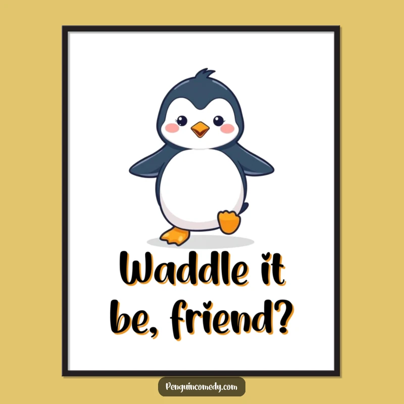 Free Printable Wall Art: Waddling Penguin, Adorable Downloadable Arctic Decor