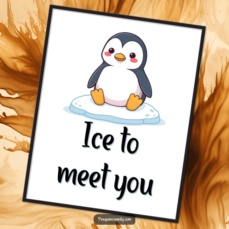 Funny Free Printable Penguin Wall Art: Contented penguin honking on an ice floe, a humorous downloadable art piece.