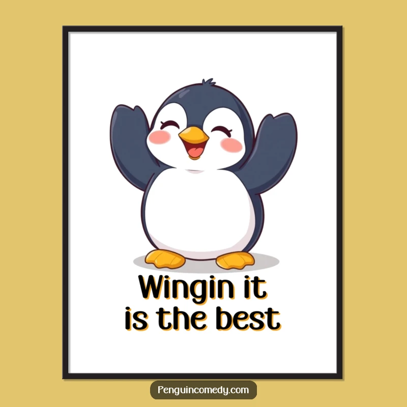 Funny Free Printable Penguin Wall Art - Joyful Flapping Downloadable Decor