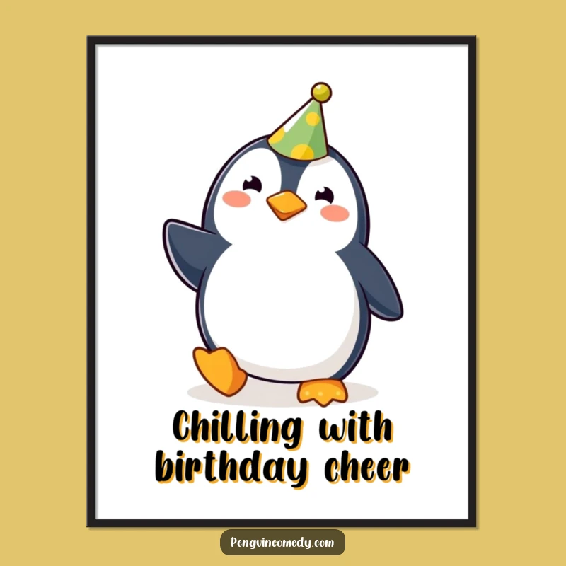 Funny Free Printable Wall Art: Joyful Penguin with Party Hat - Humorous Downloadable Decor!