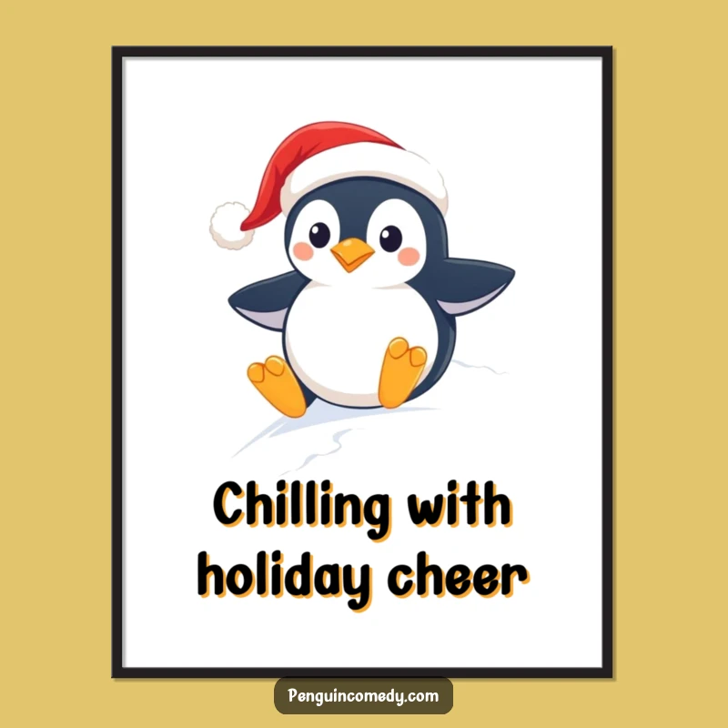 Funny Free Printable Wall Art: Penguin Santa's Snowy Slide! Downloadable Holiday Decor