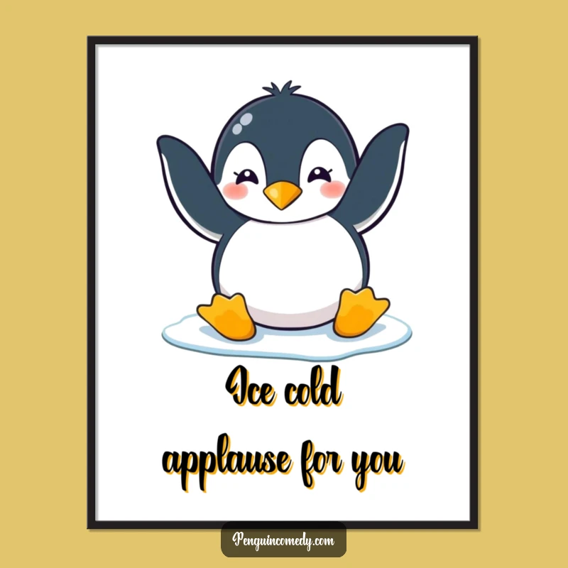 Funny Free Printable Wall Art: Clapping Penguin on Ice - Humorous Downloadable Decor!