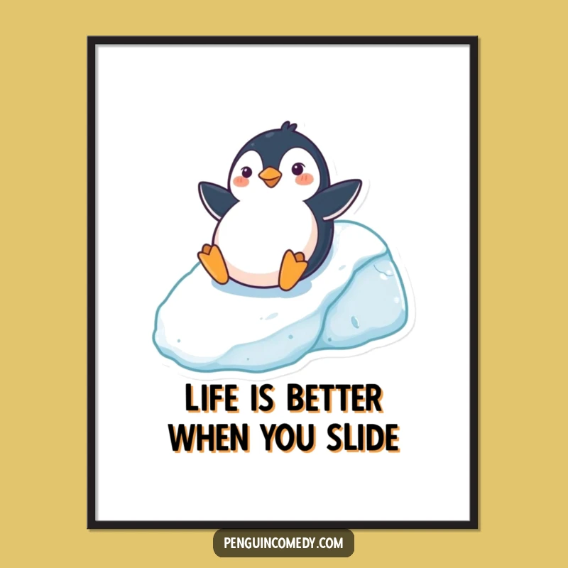 Free Printable Wall Art: Penguin Slide Fun, Funny Downloadable Winter Decor