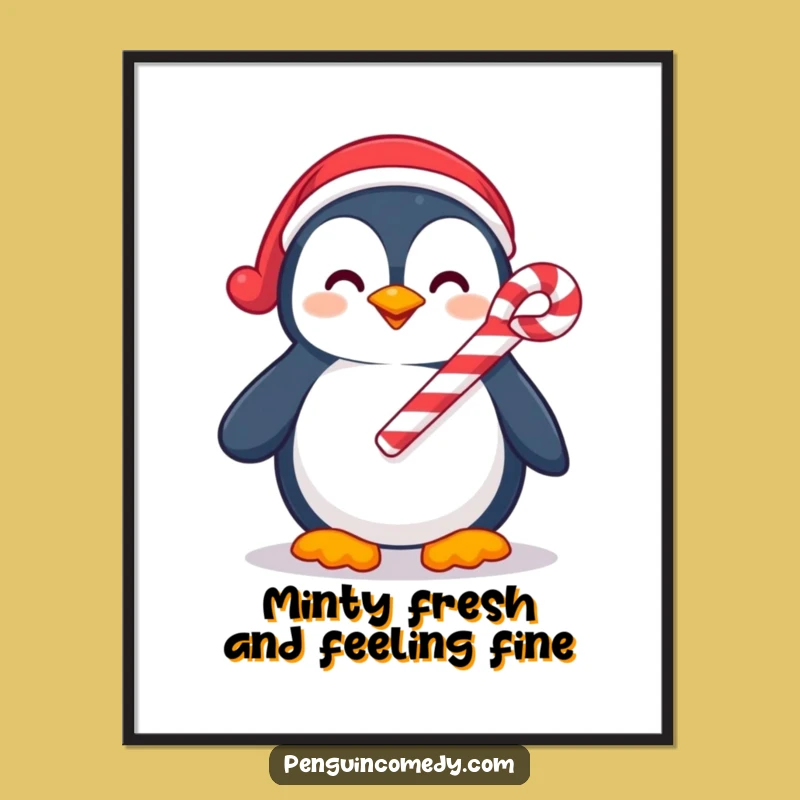 Free Printable Penguin Wall Art: Funny Candy Cane Holder Downloadable Decor