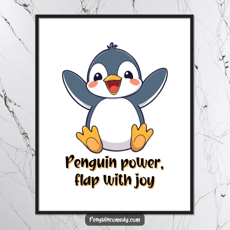 Excited Free Printable Wall Art: A penguin flapping its flippers with pure excitement, bringing a dynamic and joyful energy to your home decor.